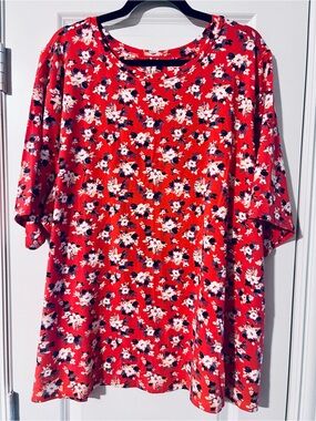 Red Floral Short Sleeve Top